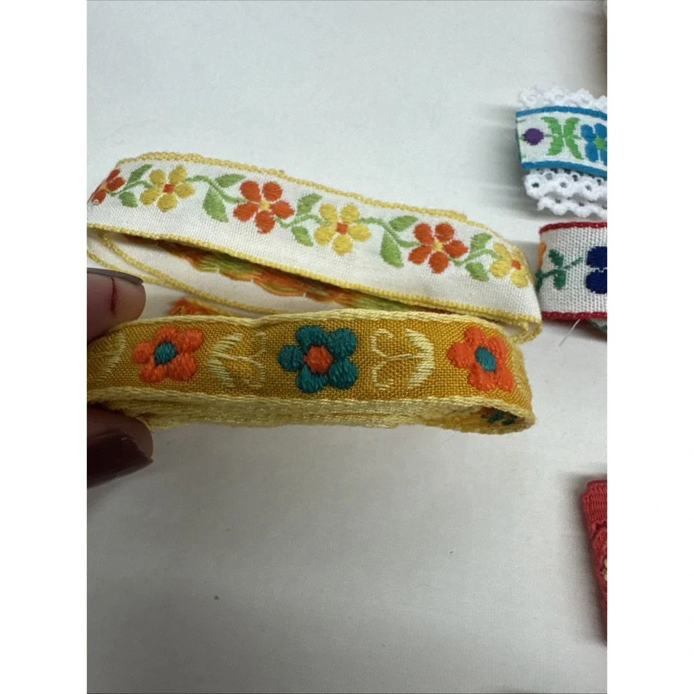 Lot of Vintage Embroidered Ribbon Trim Multi Color Jacquard(?) Sewing Crafts